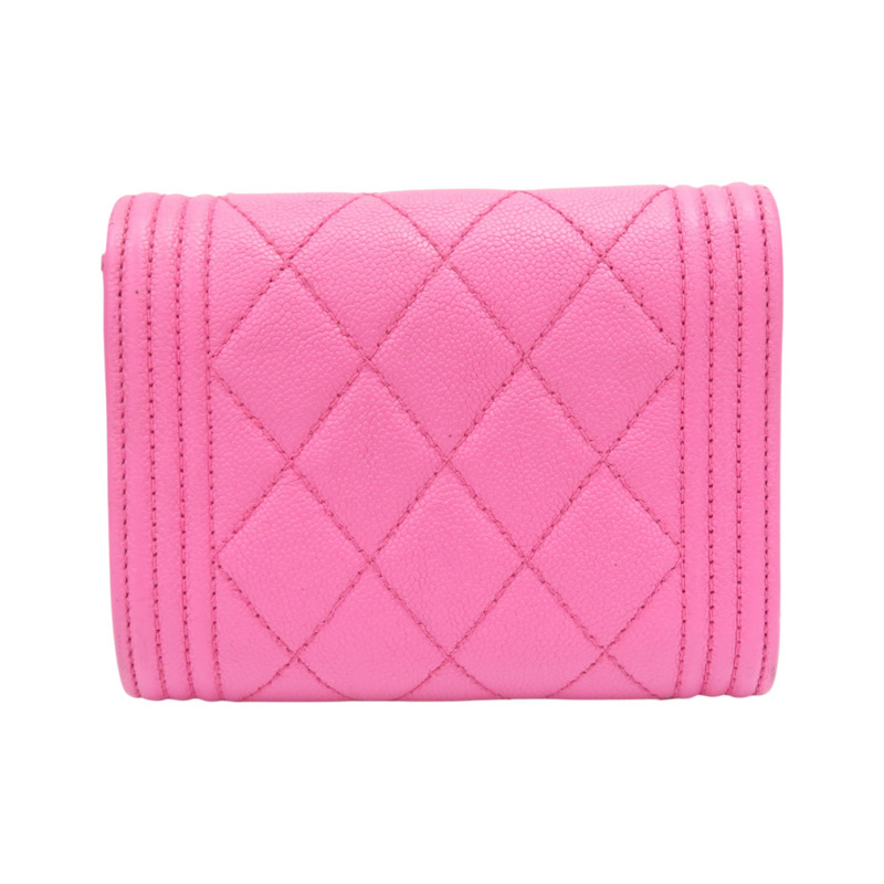 粉色 菱格紋 牛皮 flap card case 扣式短夾【CHANEL 香奈兒】 A80603 RR1520-1