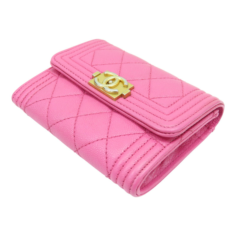 粉色 菱格紋 牛皮 flap card case 扣式短夾【CHANEL 香奈兒】 A80603 RR1520-2