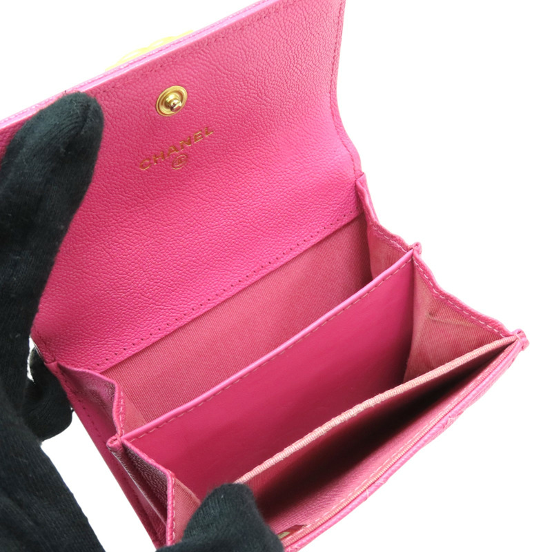 粉色 菱格紋 牛皮 flap card case 扣式短夾【CHANEL 香奈兒】 A80603 RR1520-4