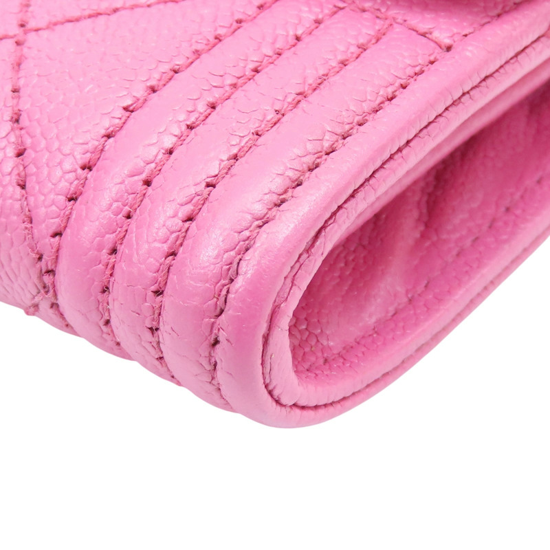 粉色 菱格紋 牛皮 flap card case 扣式短夾【CHANEL 香奈兒】 A80603 RR1520-11