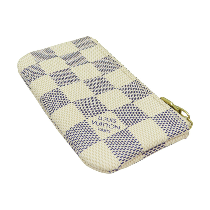 白色 棋盤格 帆布 拉鍊 鑰匙零錢包【LOUIS VUITTON LV 路易威登】 N62659-3