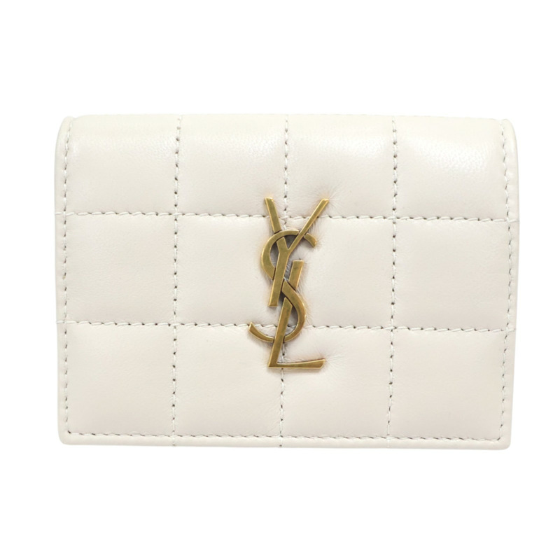 白色 牛皮mini wallet 兩折 扣式短夾【SAINT LAURENT YSL 聖羅蘭】 TGN787557-0