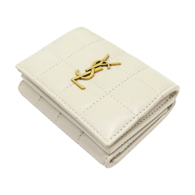 白色 牛皮mini wallet 兩折 扣式短夾【SAINT LAURENT YSL 聖羅蘭】 TGN787557-2
