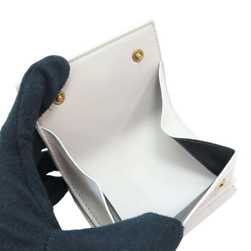 白色 牛皮mini wallet 兩折 扣式短夾【SAINT LAURENT YSL 聖羅蘭】 TGN787557-4