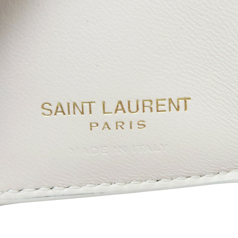 白色 牛皮mini wallet 兩折 扣式短夾【SAINT LAURENT YSL 聖羅蘭】 TGN787557-6