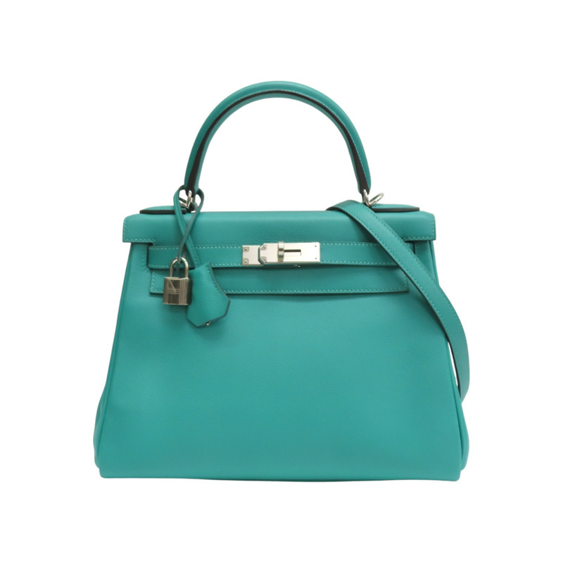 維羅納綠/普魯士藍 Evercolor牛皮 Kelly 28 凱莉包 兩用包 銀扣 D刻【HERMES 愛馬仕】-0