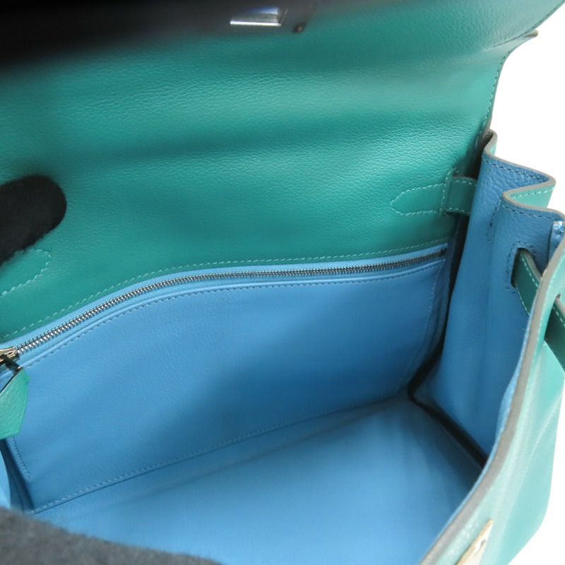 維羅納綠/普魯士藍 Evercolor牛皮 Kelly 28 凱莉包 兩用包 銀扣 D刻【HERMES 愛馬仕】-4