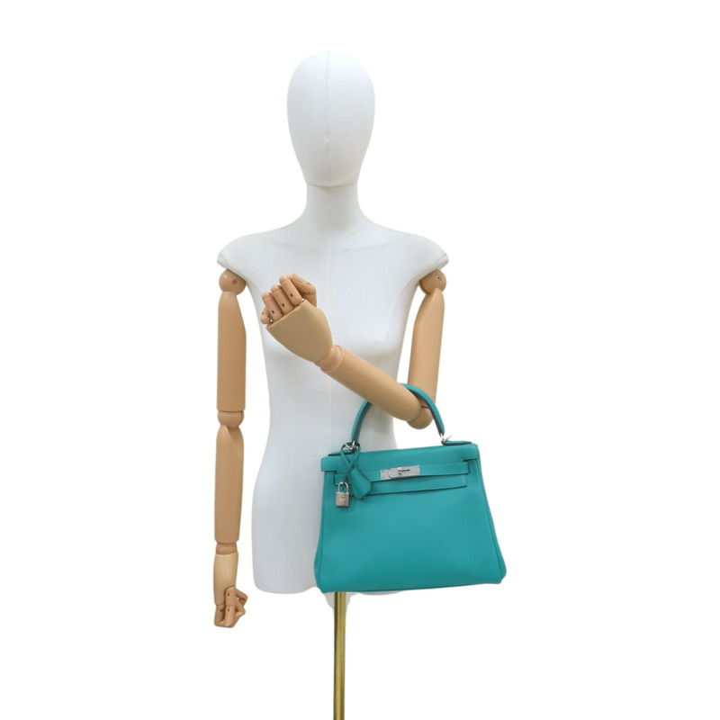 維羅納綠/普魯士藍 Evercolor牛皮 Kelly 28 凱莉包 兩用包 銀扣 D刻【HERMES 愛馬仕】-8