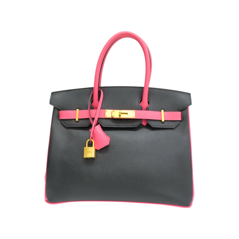 黑/洋紅玫瑰 Epsom牛皮 Birkin 30 柏金包 手提包 金釦 A刻【HERMES 愛馬仕】 H047694CZ00-0