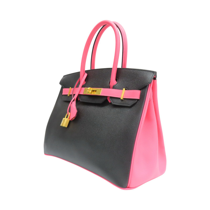 黑/洋紅玫瑰 Epsom牛皮 Birkin 30 柏金包 手提包 金釦 A刻【HERMES 愛馬仕】 H047694CZ00-2