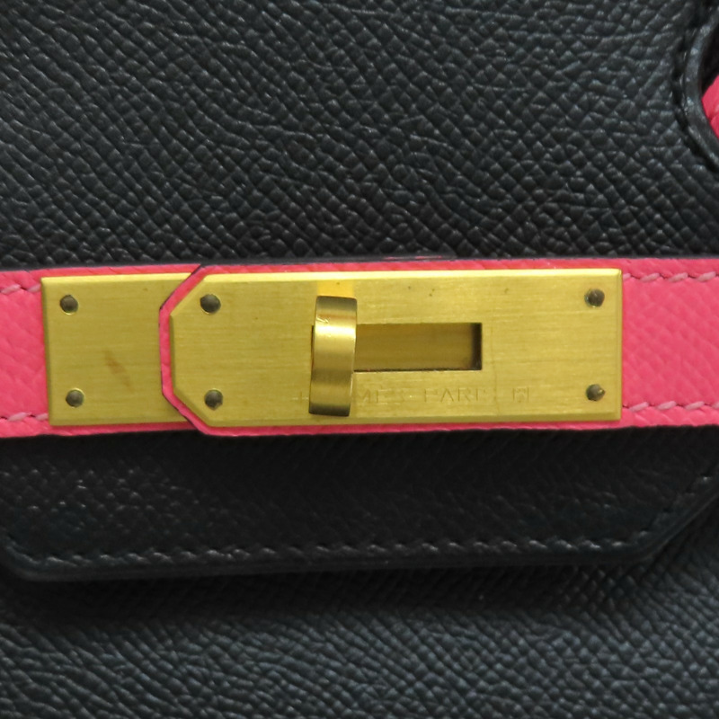 黑/洋紅玫瑰 Epsom牛皮 Birkin 30 柏金包 手提包 金釦 A刻【HERMES 愛馬仕】 H047694CZ00-6
