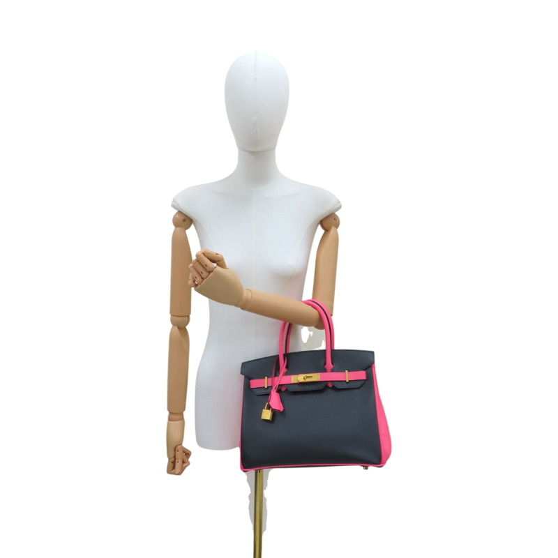 黑/洋紅玫瑰 Epsom牛皮 Birkin 30 柏金包 手提包 金釦 A刻【HERMES 愛馬仕】 H047694CZ00-9