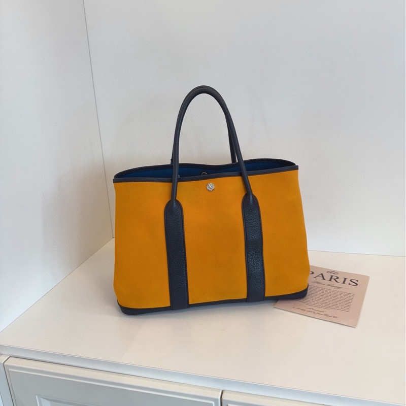 【98新🆕】Hermes 太陽黃拼藏藍配皮GardenParty Gp36花園包 手提包-1