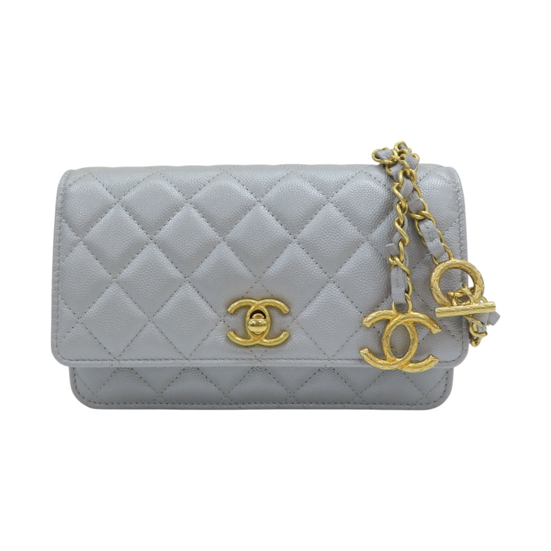 灰色 荔枝紋 牛皮 WOC 鏈帶 肩背包【CHANEL 香奈兒】-0