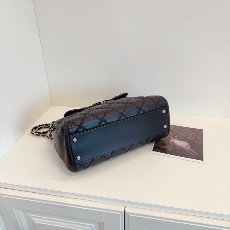 【98新🆕】Chanel 黑銀琺瑯扣大雙C翻蓋機場包 鏈條郵差包 單肩包-4