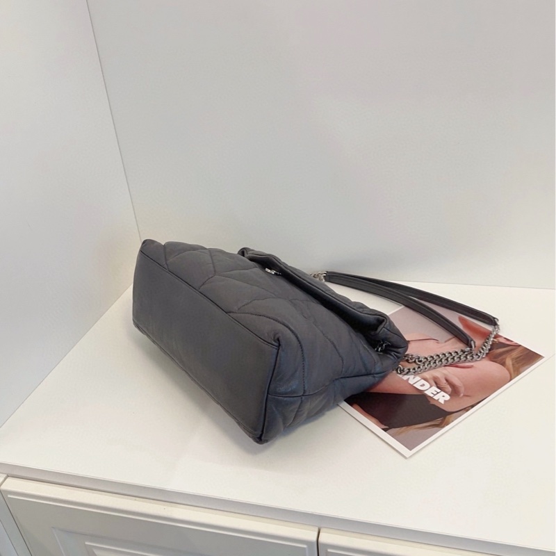 【98新🆕】YSL LouLou Purffer泡芙雲朵鏈條包 瀝青灰大號 單肩包-6