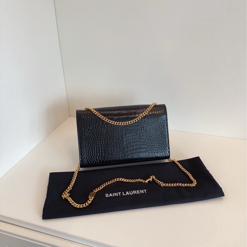 【99新閒置🆕】YSL Kate 黑金 流蘇鰐魚壓紋鏈條包 中號 單肩包-1