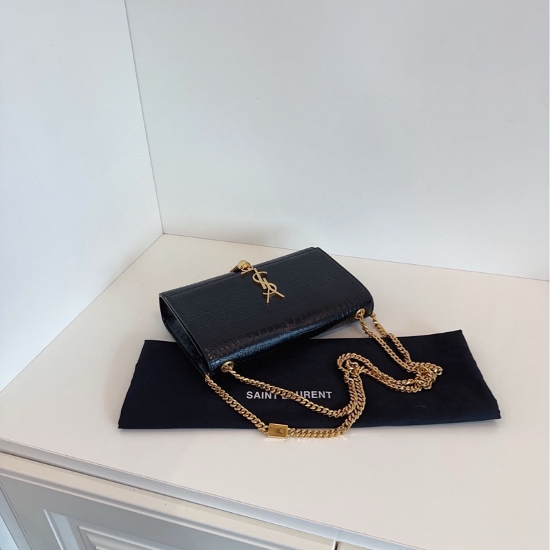 【99新閒置🆕】YSL Kate 黑金 流蘇鰐魚壓紋鏈條包 中號 單肩包-6