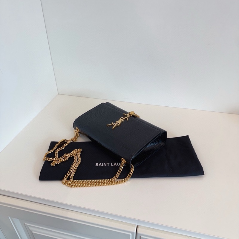 【99新閒置🆕】YSL Kate 黑金 流蘇鰐魚壓紋鏈條包 中號 單肩包-7
