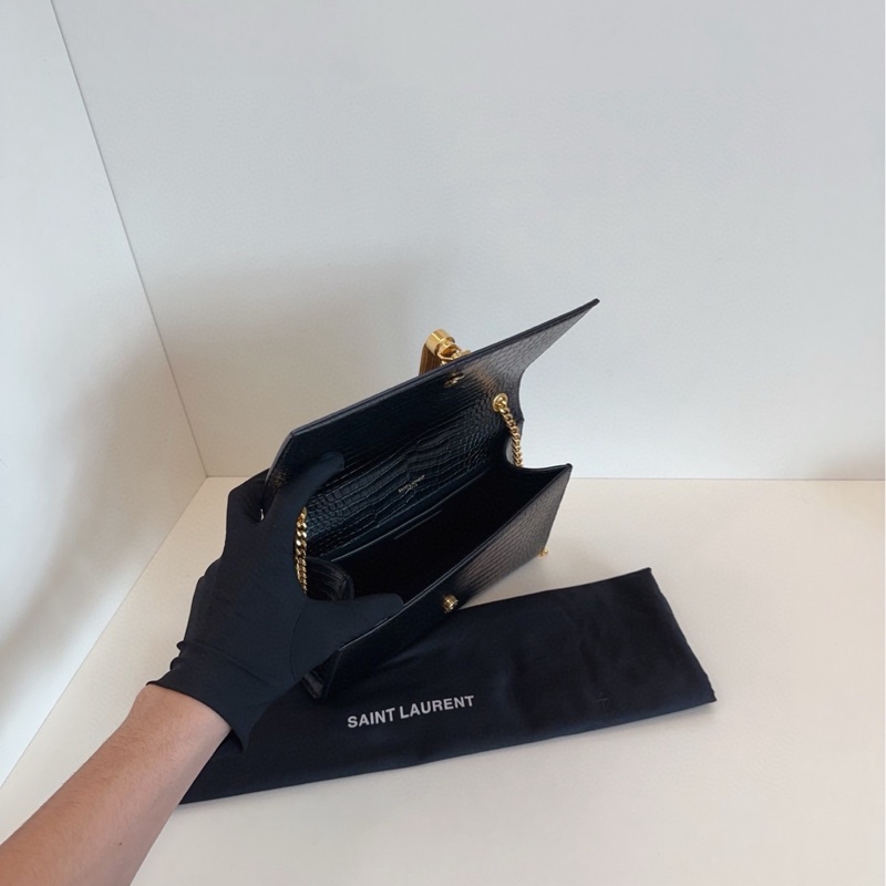 【99新閒置🆕】YSL Kate 黑金 流蘇鰐魚壓紋鏈條包 中號 單肩包-8
