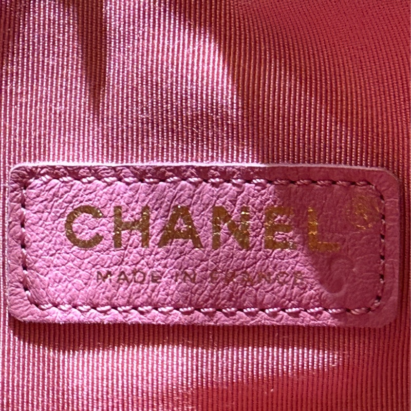 CHANEL 香奈兒 粉色全皮菱格抽繩水桶包-6