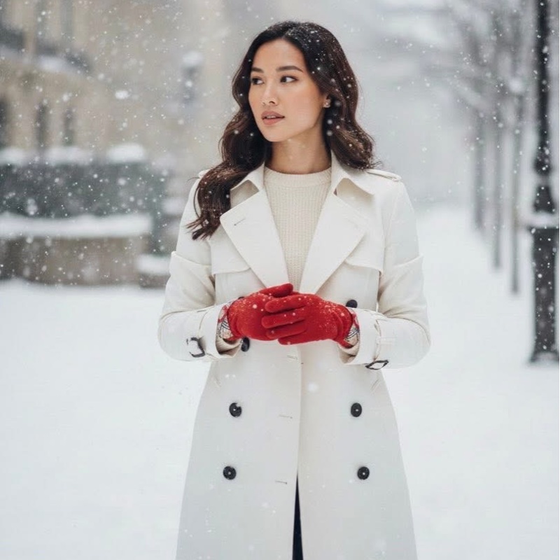 BURBERRY 扣環經典格紋字母羊毛手套 紅色-0