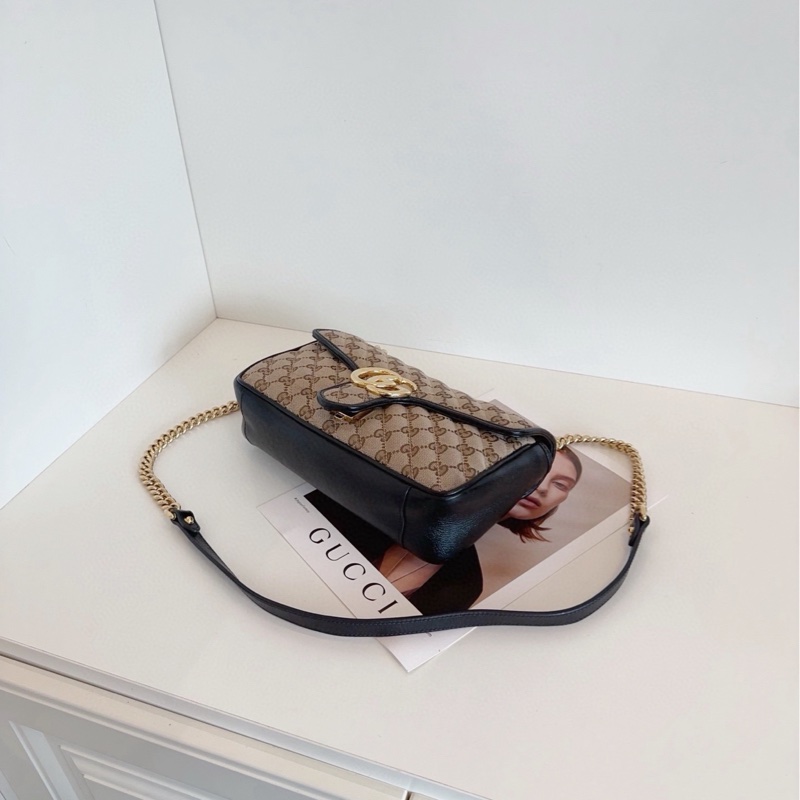 【98新🆕】Gucci 黑棕色老花帆布Marmont馬蒙26鏈條郵差包 單肩包-5