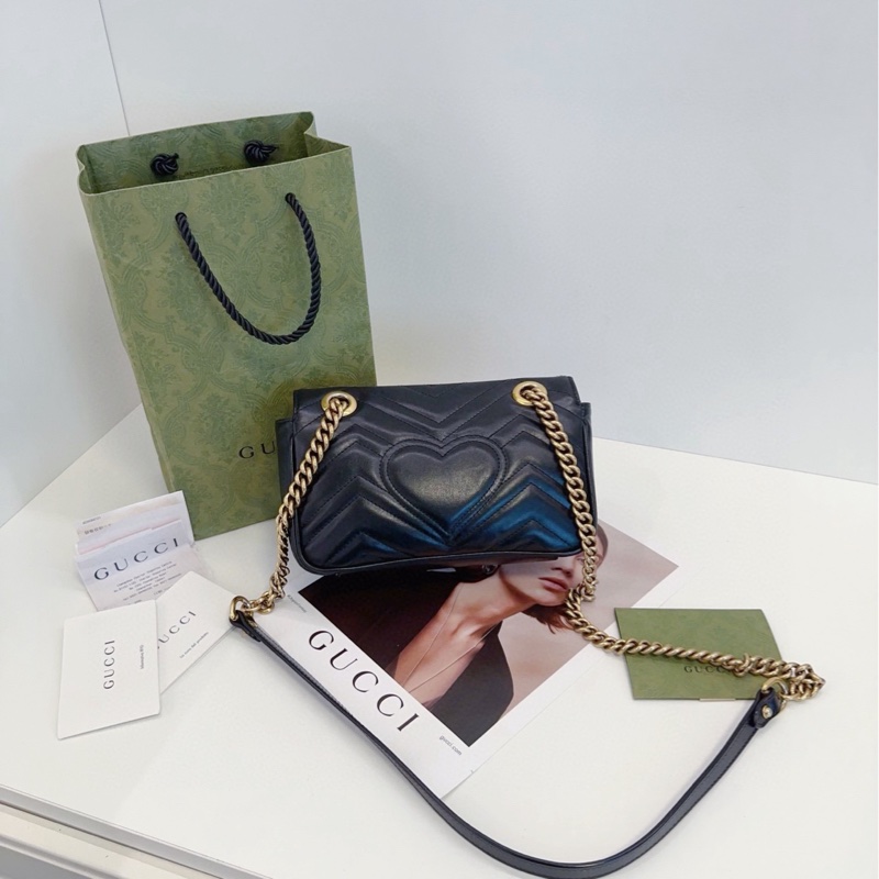 【98新🆕】Gucci  黑金 馬蒙 marmont 22 鏈條包 單肩包 斜挎包-1