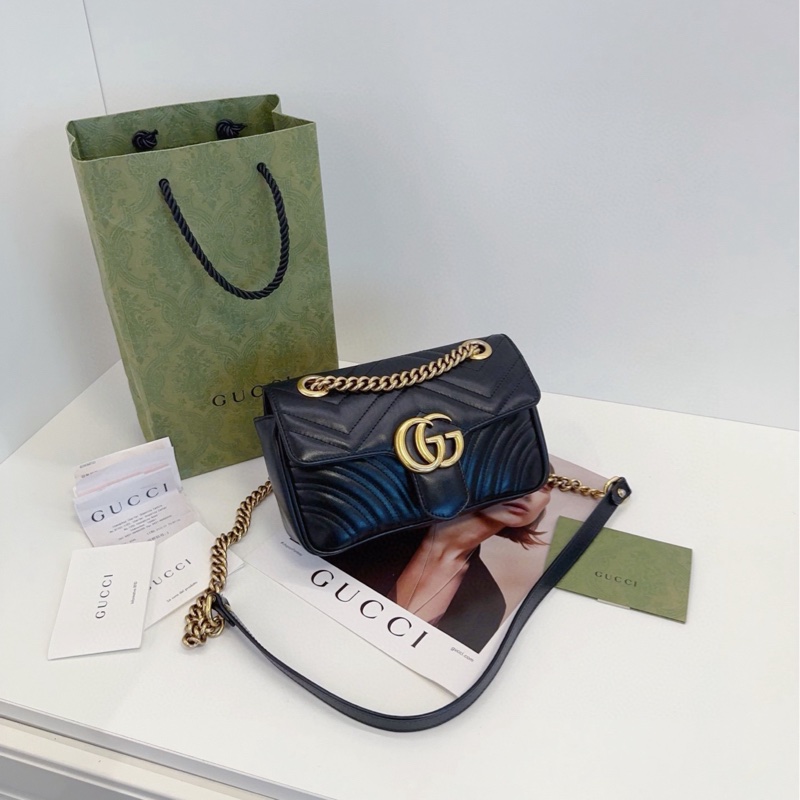 【98新🆕】Gucci  黑金 馬蒙 marmont 22 鏈條包 單肩包 斜挎包-2