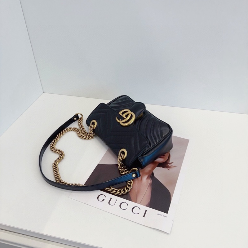 【98新🆕】Gucci  黑金 馬蒙 marmont 22 鏈條包 單肩包 斜挎包-5
