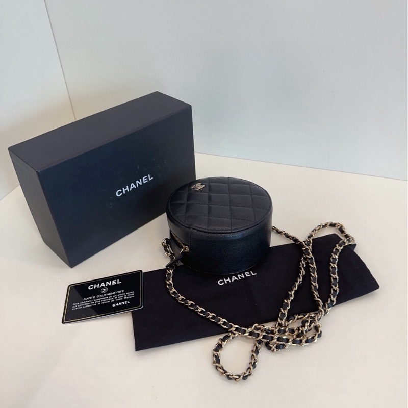 【閒置🆕帶膜 】Chanel  黑金荔枝牛皮小圓餅 鏈條包 斜挎包-4