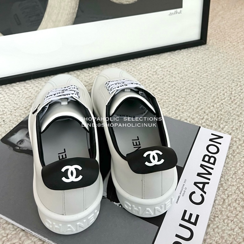 Chanel 字母鞋帶皮革小白鞋36號-5