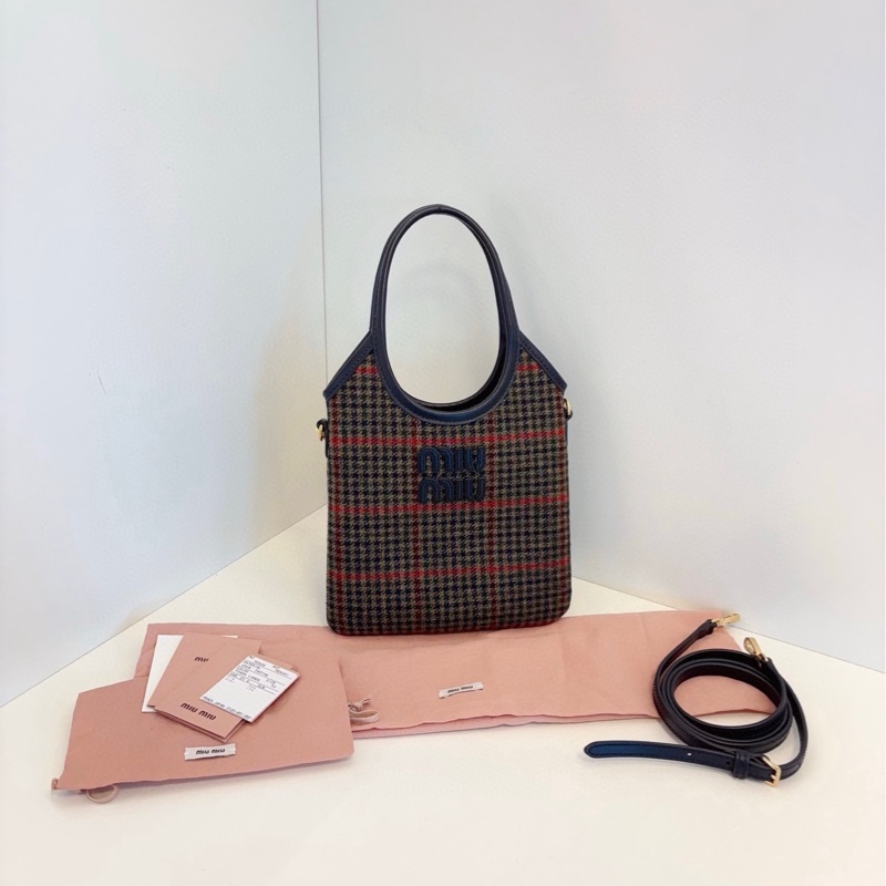 【閒置品🆕】MiuMiu24日本限定千鳥格紋毛呢mini Ivy 迷你單肩包-0