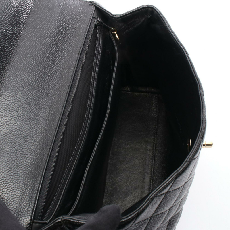 香奈兒 (CHANEL) Matelasse 手提包，粒面小牛皮，黑色，二手，女士，金色五金-2