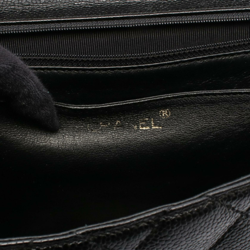 香奈兒 (CHANEL) Matelasse 手提包，粒面小牛皮，黑色，二手，女士，金色五金-3