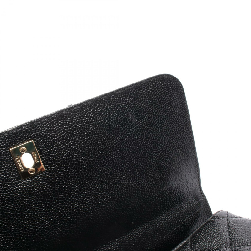 香奈兒 (CHANEL) Matelasse 手提包，粒面小牛皮，黑色，二手，女士，金色五金-7