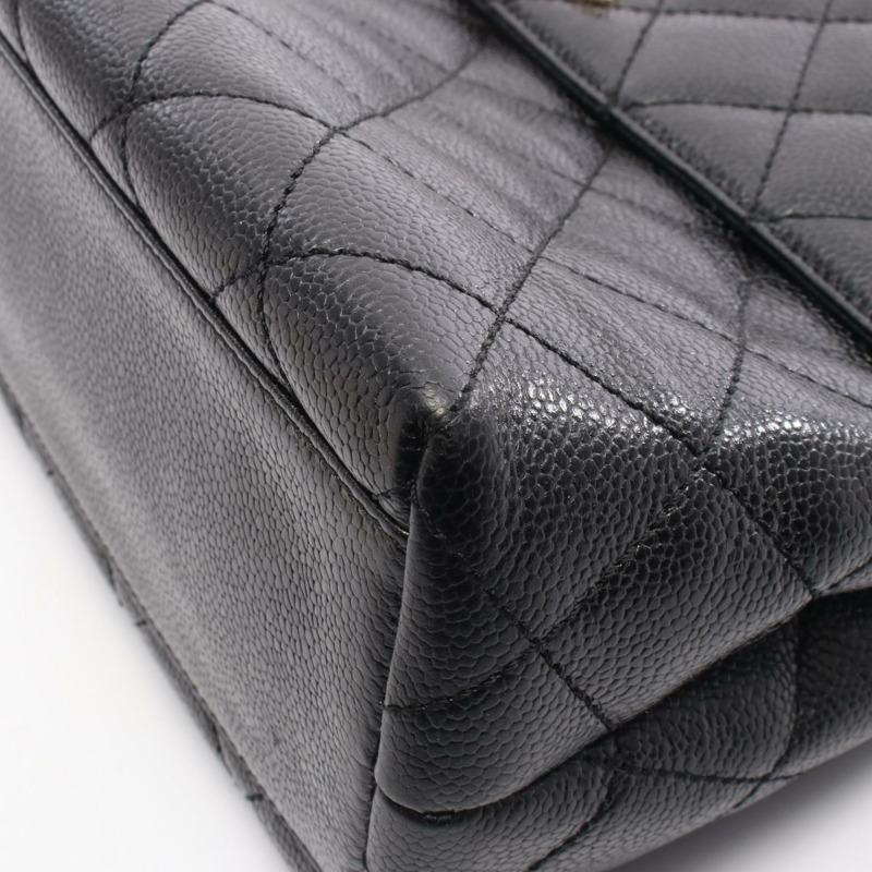 香奈兒 (CHANEL) Matelasse 手提包，粒面小牛皮，黑色，二手，女士，金色五金-8