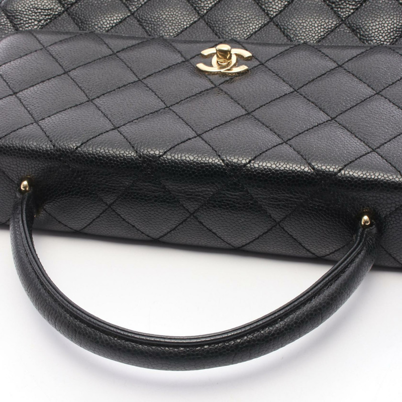 香奈兒 (CHANEL) Matelasse 手提包，粒面小牛皮，黑色，二手，女士，金色五金-9