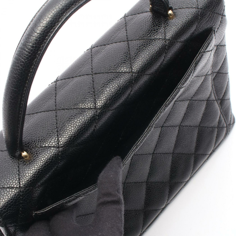 香奈兒 (CHANEL) Matelasse 手提包，粒面小牛皮，黑色，二手，女士，金色五金-11