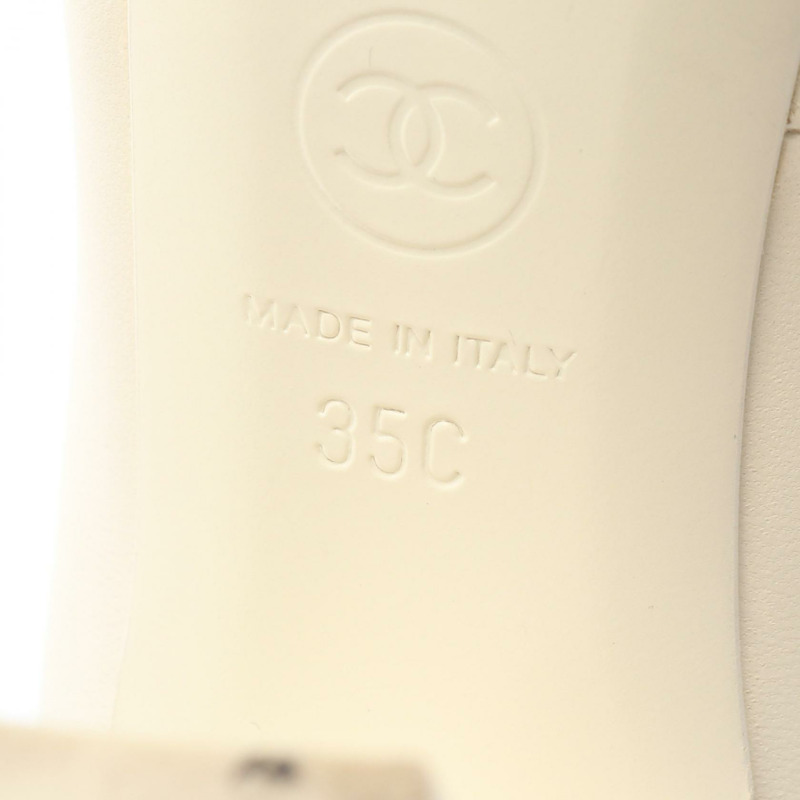 香奈兒 COCO 標誌高跟鞋 #35 皮革織物鑲鑽白色 BK 二手-5