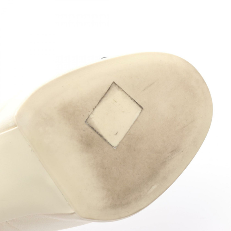 香奈兒 COCO 標誌高跟鞋 #35 皮革織物鑲鑽白色 BK 二手-6