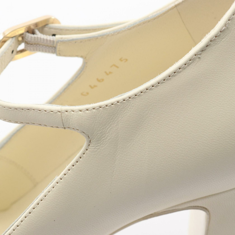 香奈兒 COCO 標誌高跟鞋 #35 皮革織物鑲鑽白色 BK 二手-10