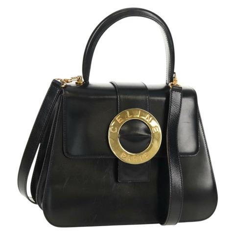 CELINE Circle 手提包 皮革 2way 黑色 金色 Auth 160805V