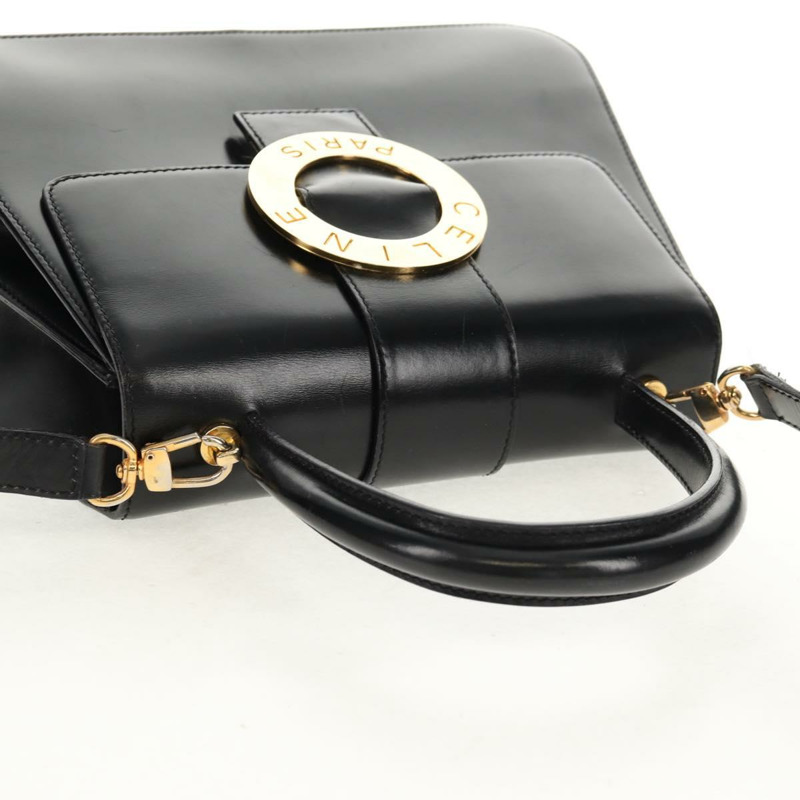 【日本直送】CELINE Circle 手提包 皮革 2way 黑色 金色 Auth 160805V-6