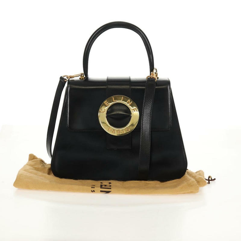 【日本直送】CELINE Circle 手提包 皮革 2way 黑色 金色 Auth 160805V-11
