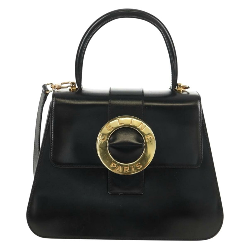 【日本直送】CELINE Circle 手提包 皮革 2way 黑色 金色 Auth 160805V-12