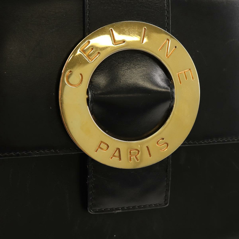 【日本直送】CELINE Circle 手提包 皮革 2way 黑色 金色 Auth 160805V-21