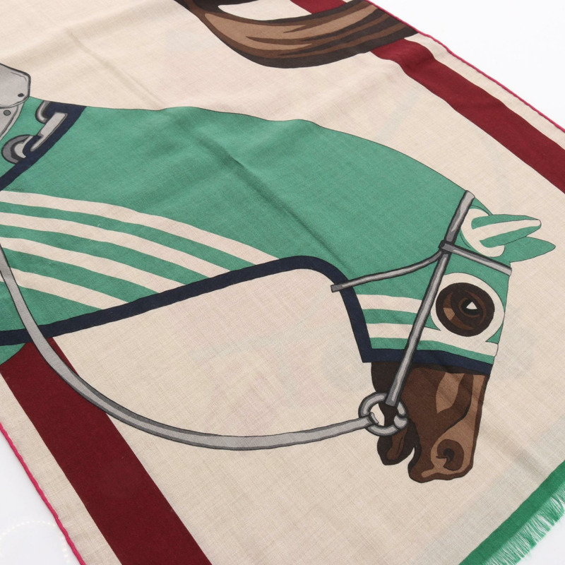 HERMES 長方形 Cheval a la Couverture 圍巾 echarpe 真絲羊絨 二手-1