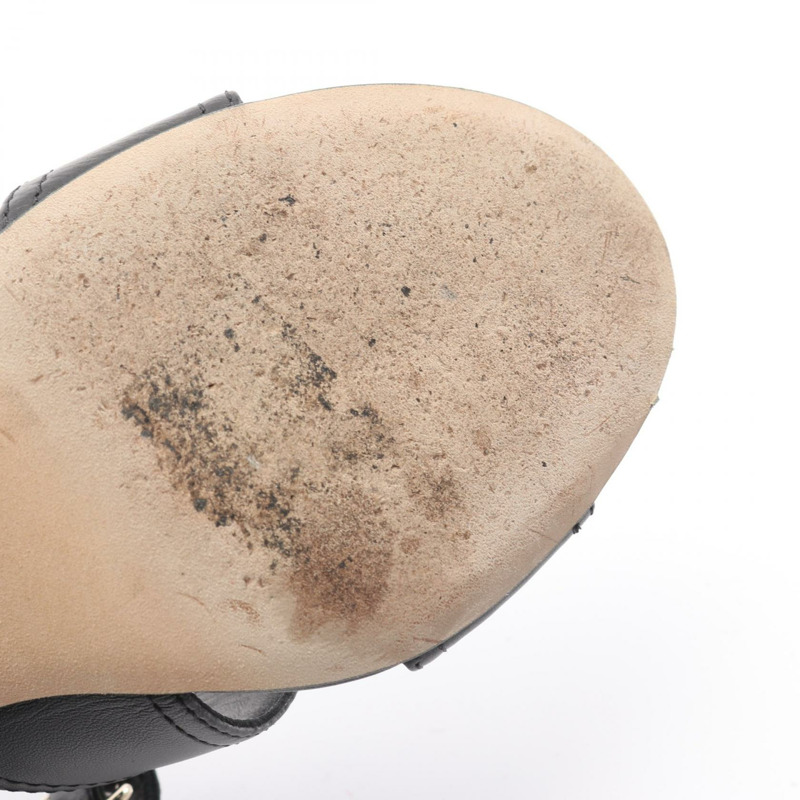 香奈兒 COCO 標誌高跟涼鞋 #37 G37387 黑色皮革二手女款 CC-6