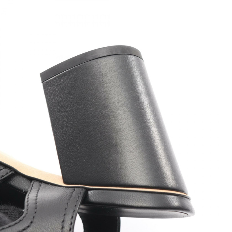 香奈兒 COCO 標誌高跟涼鞋 #37 G37387 黑色皮革二手女款 CC-8